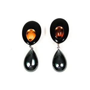 Wendy Gell Statement Earrings in Black with Amber Glass & Hematite