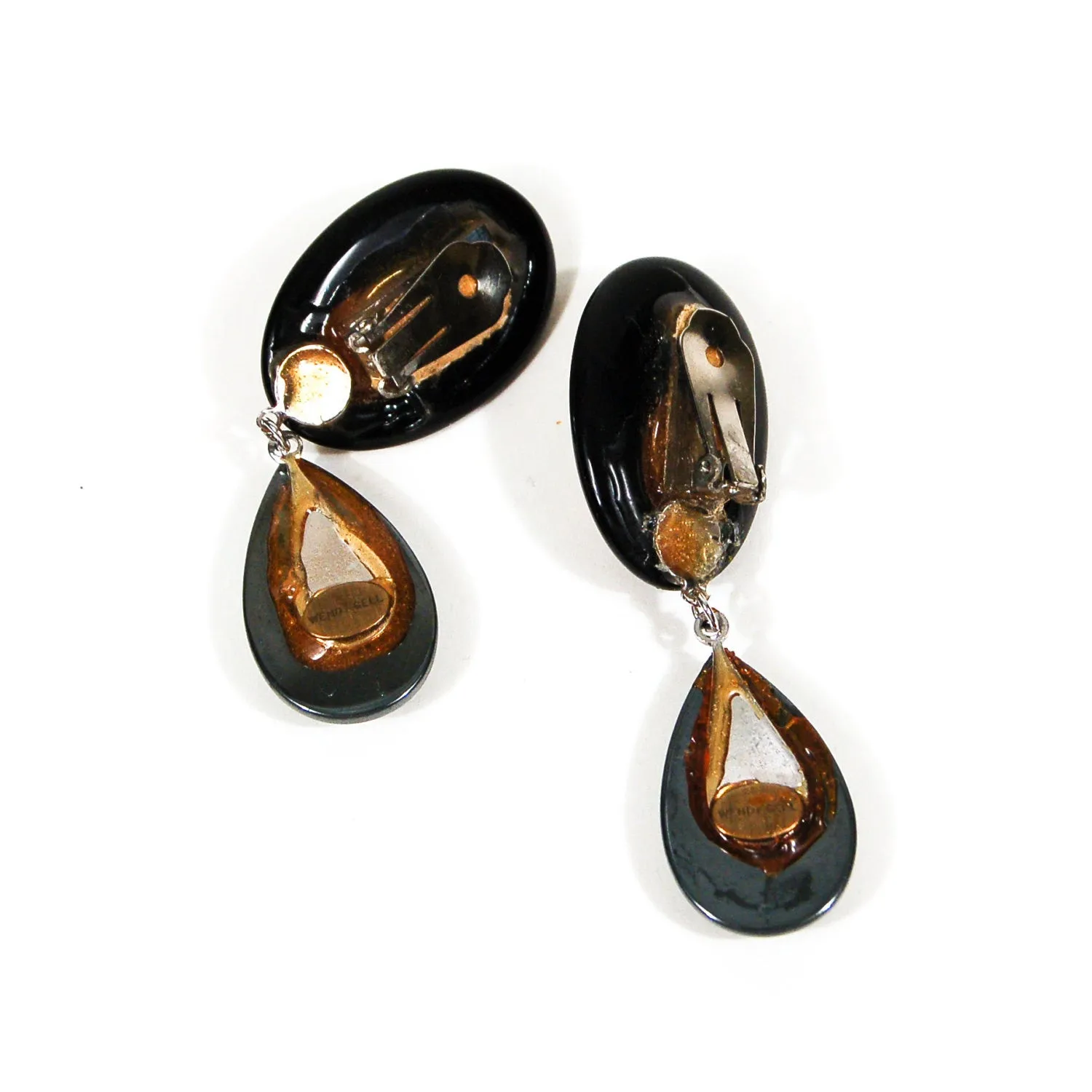 Wendy Gell Statement Earrings in Black with Amber Glass & Hematite