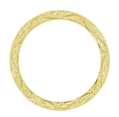 Western Hand Engraved Scrolls & Leaves Antique Style Wedding Band in Yellow Gold - 5mm Wide