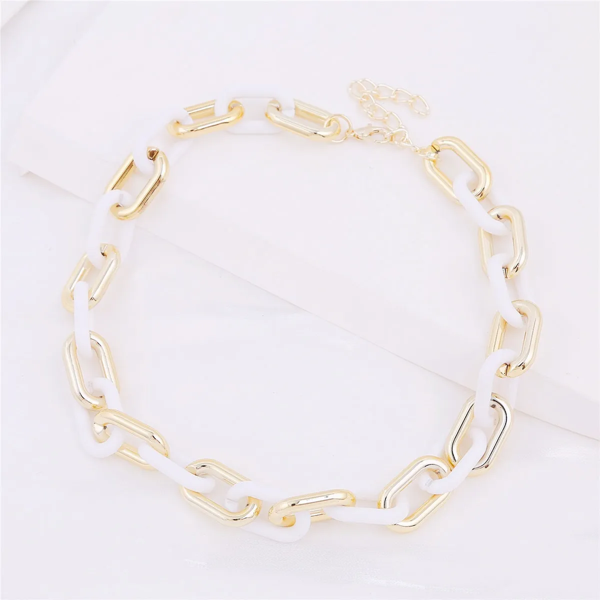 White Acrylic & 18K Gold-Plated Cable Chain Choker Necklace