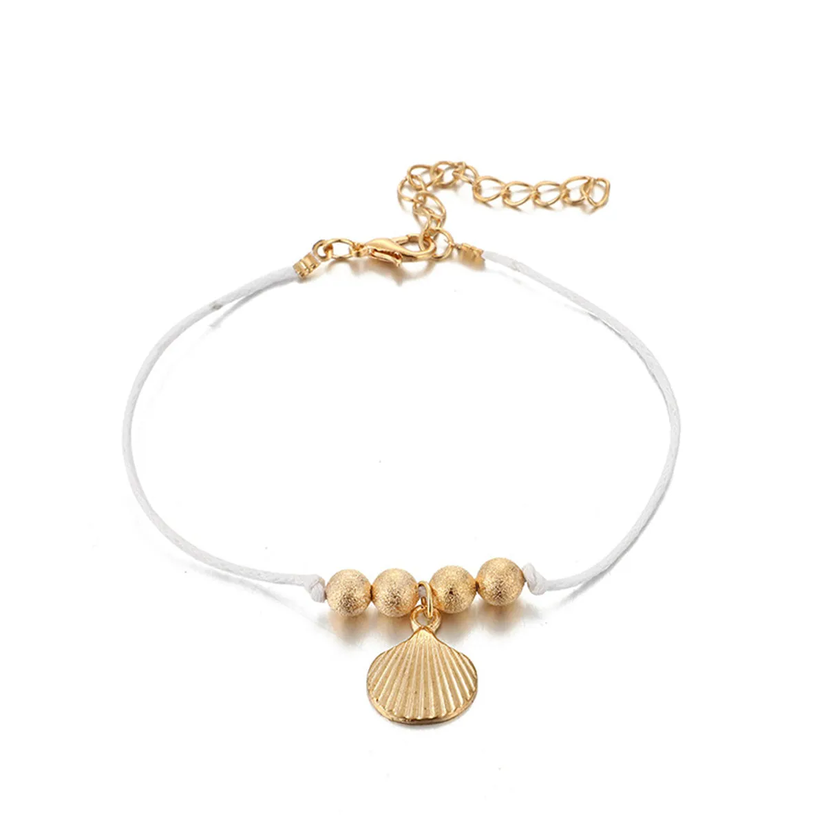 White Polyster & 18K Gold-Plated Shell Charm Anklet Set