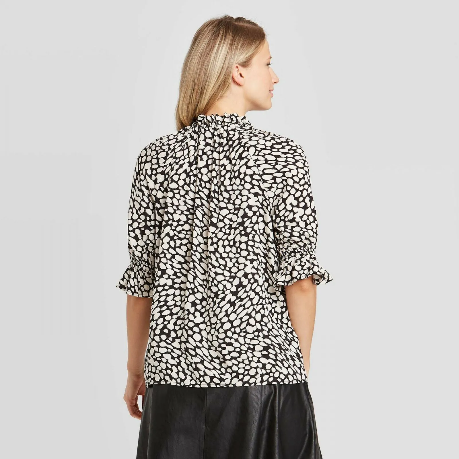 Who What Wear Women's Elbow Sleeve High Neck Popover Blouse