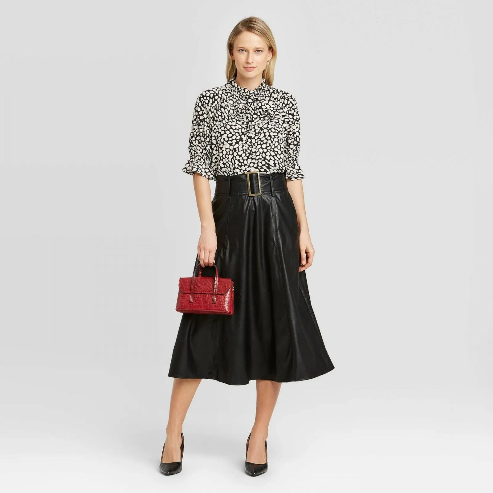 Who What Wear Women's Elbow Sleeve High Neck Popover Blouse