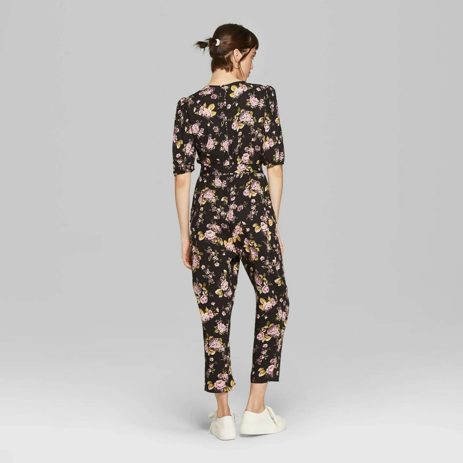 Wild Fable Women's Floral Print Half Sleeve V-Neck Jumpsuit