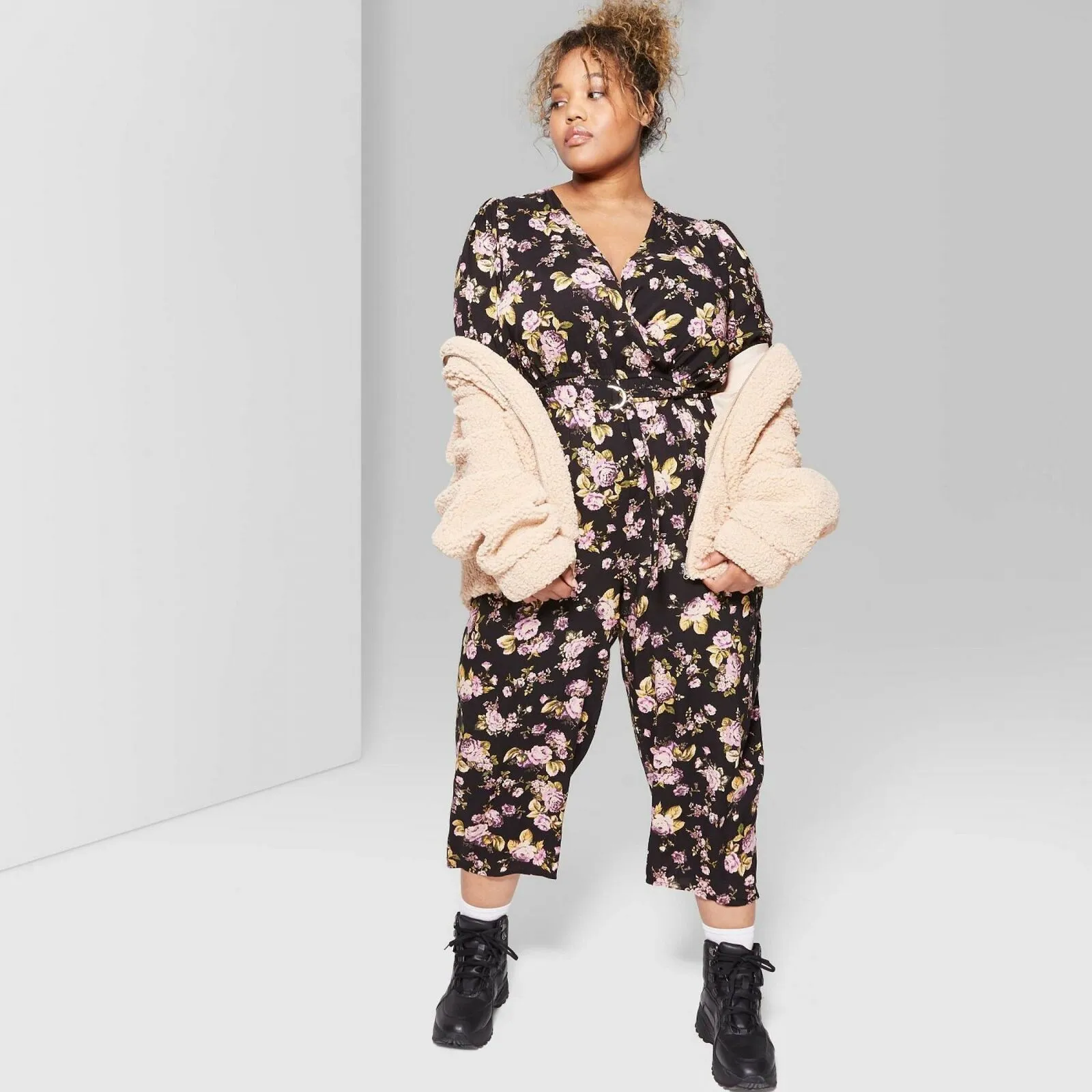 Wild Fable Women's Floral Print Half Sleeve V-Neck Jumpsuit