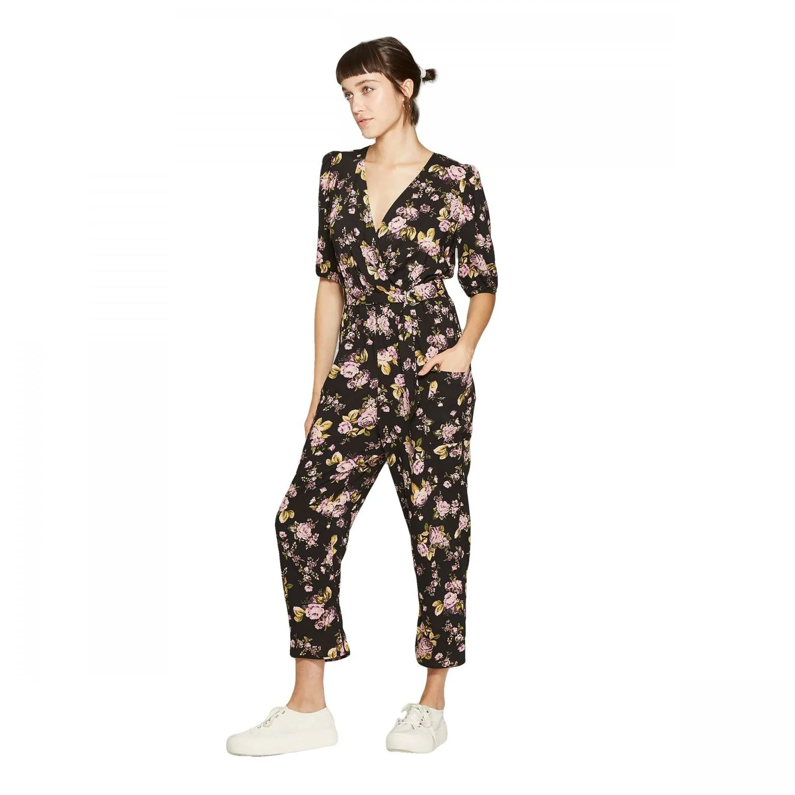 Wild Fable Women's Floral Print Half Sleeve V-Neck Jumpsuit