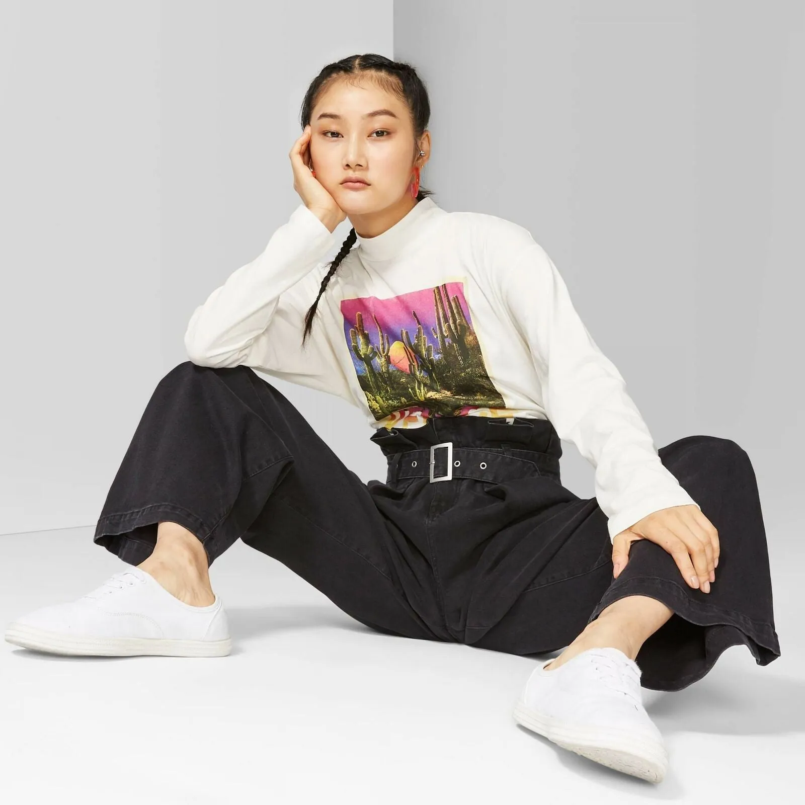 Wild Fable Women's Venice Long Sleeve Mock Turtleneck T-Shirt