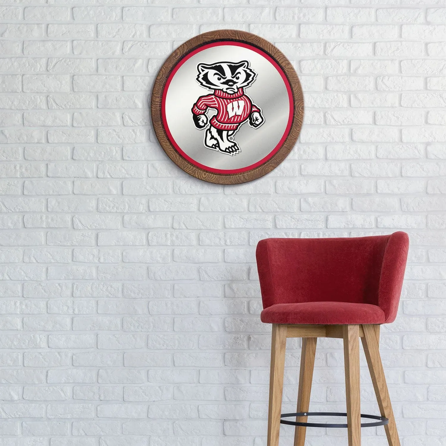 Wisconsin Badgers: Mascot - "Faux" Barrel Top Mirrored Wall Sign