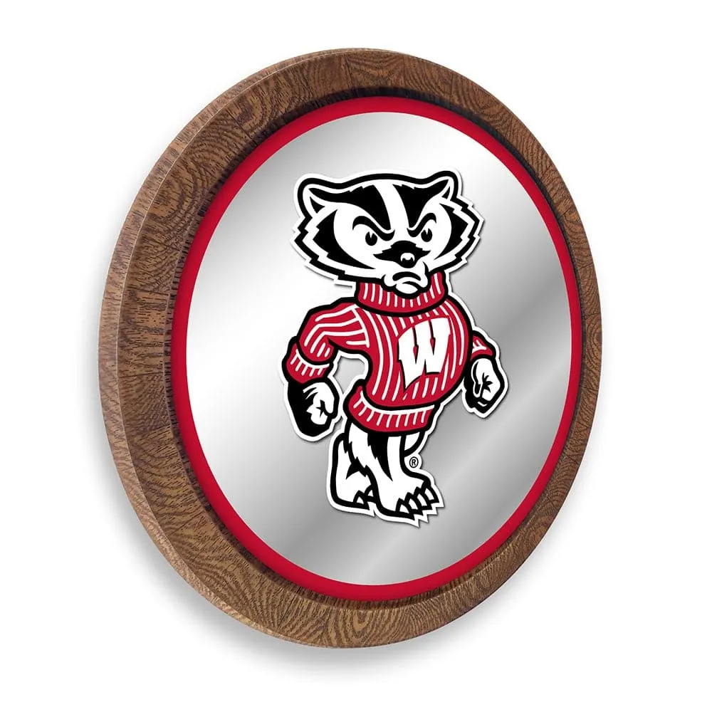 Wisconsin Badgers: Mascot - "Faux" Barrel Top Mirrored Wall Sign