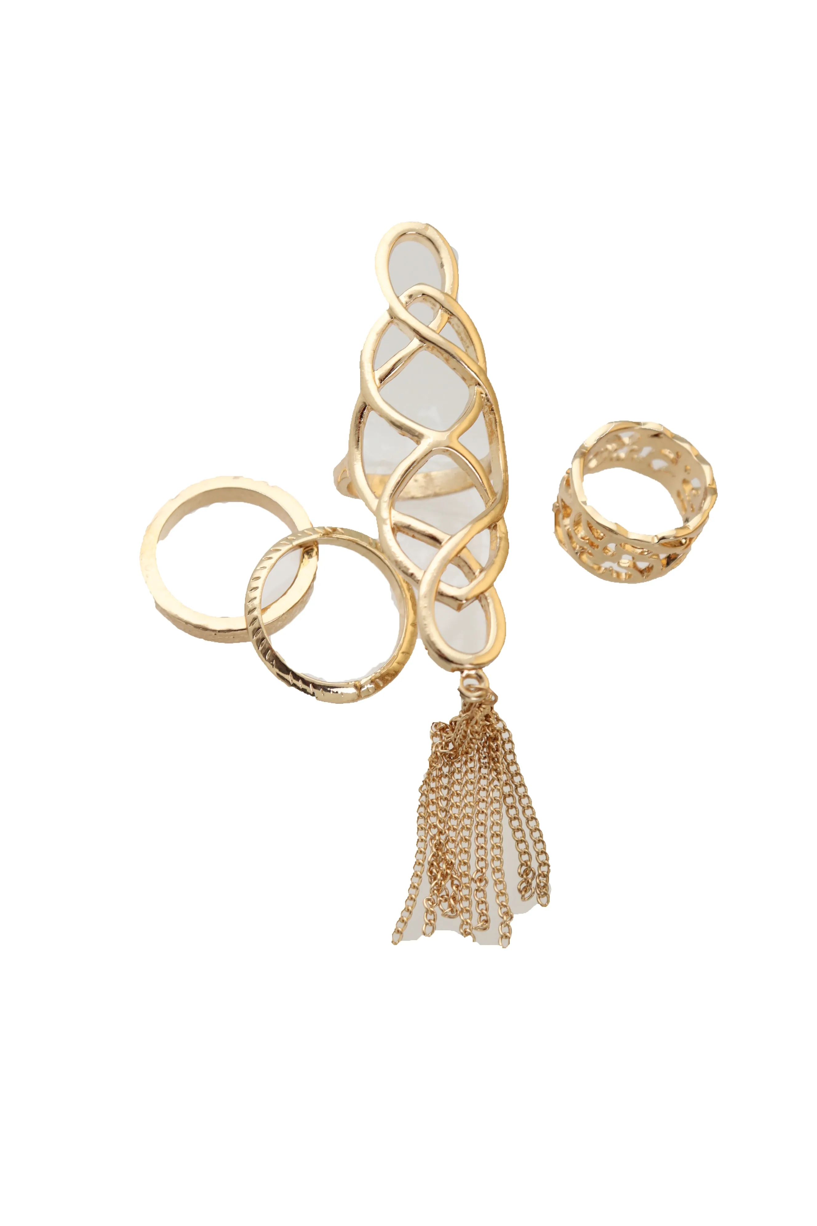 Women Ring Gold Metal Fringes Set Of 4 Two Fingers Size 5, 7.5, 7.75, 8