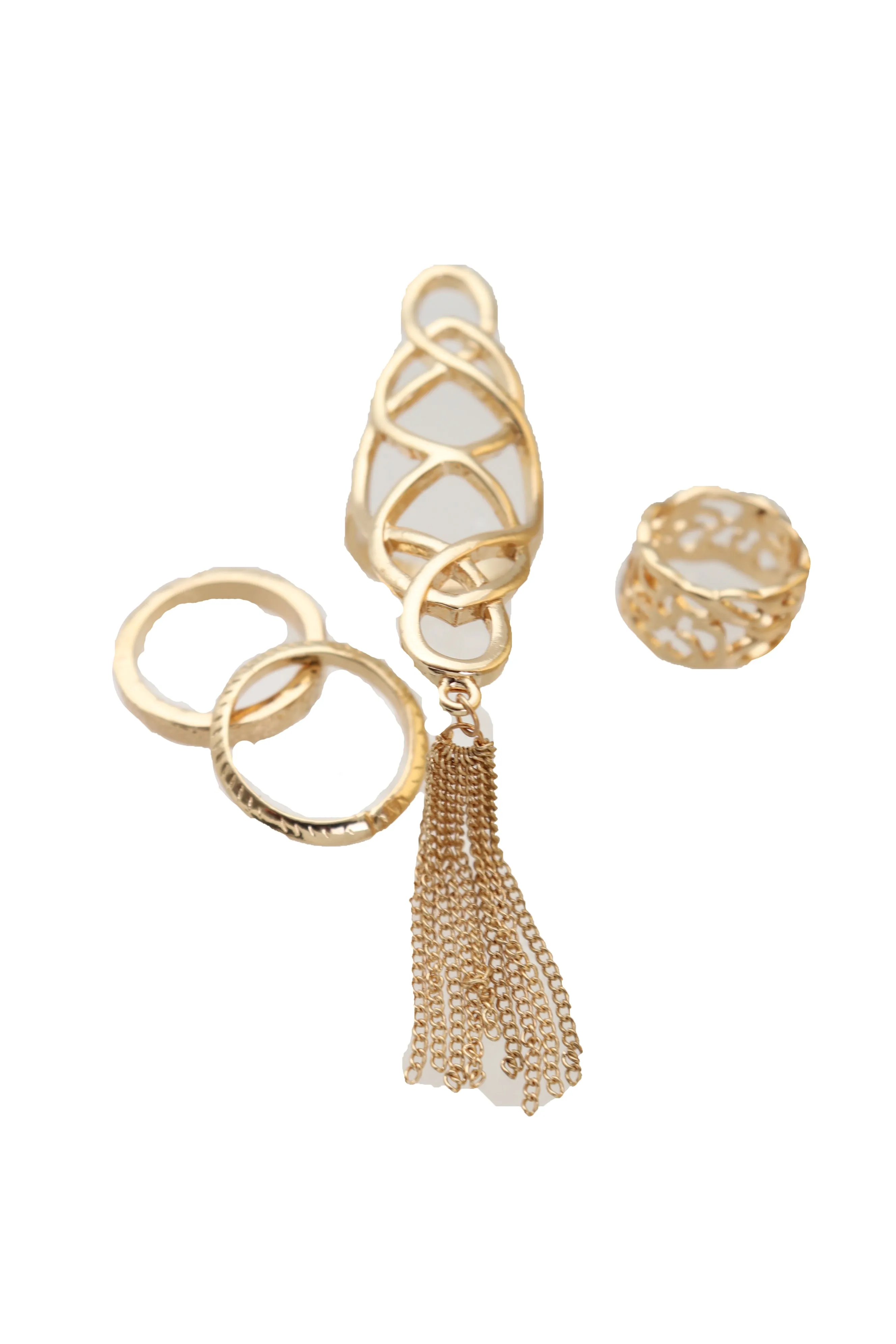 Women Ring Gold Metal Fringes Set Of 4 Two Fingers Size 5, 7.5, 7.75, 8
