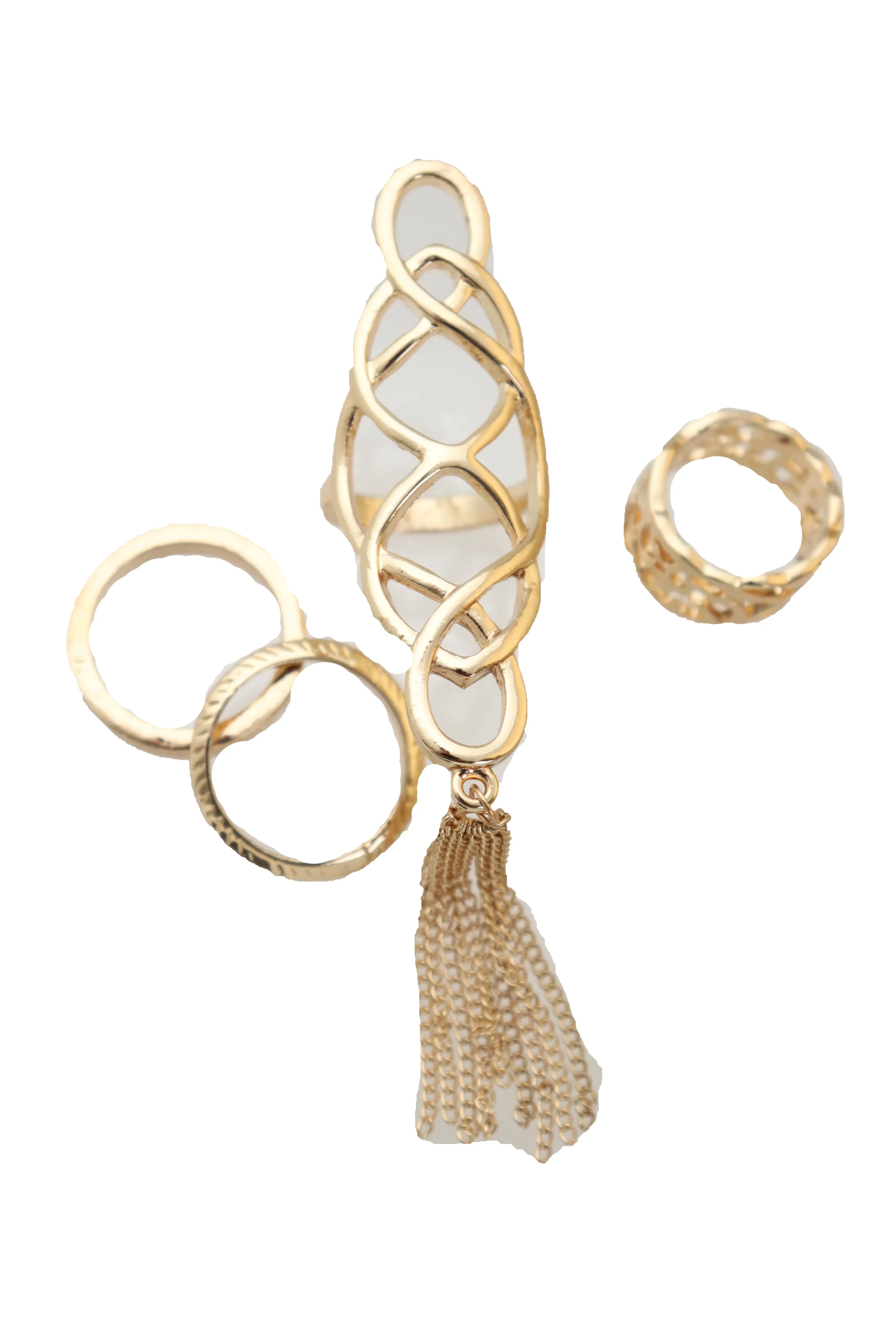 Women Ring Gold Metal Fringes Set Of 4 Two Fingers Size 5, 7.5, 7.75, 8