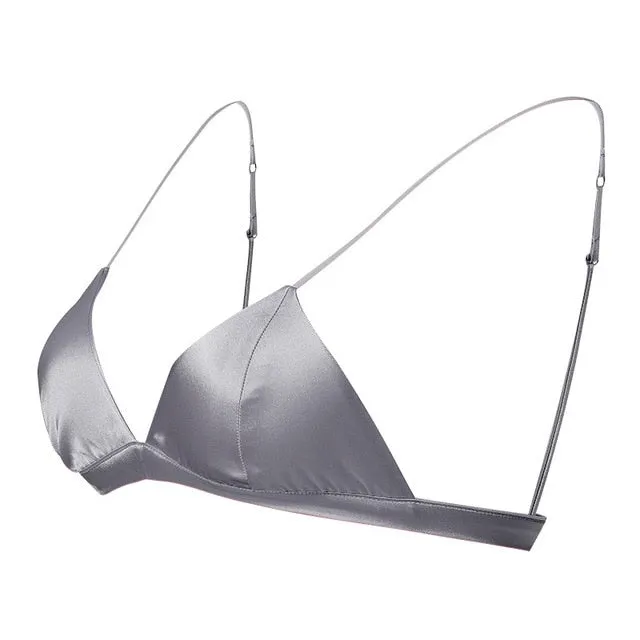 Women Sexy Bras 2025 New - 88% Natural Silk 12% Spandex, Wire Free, Thin Padded Bralette in White, Black, Pink