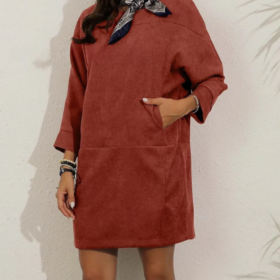 Women's Casual Loose Fit Round Neck Dress | Midi