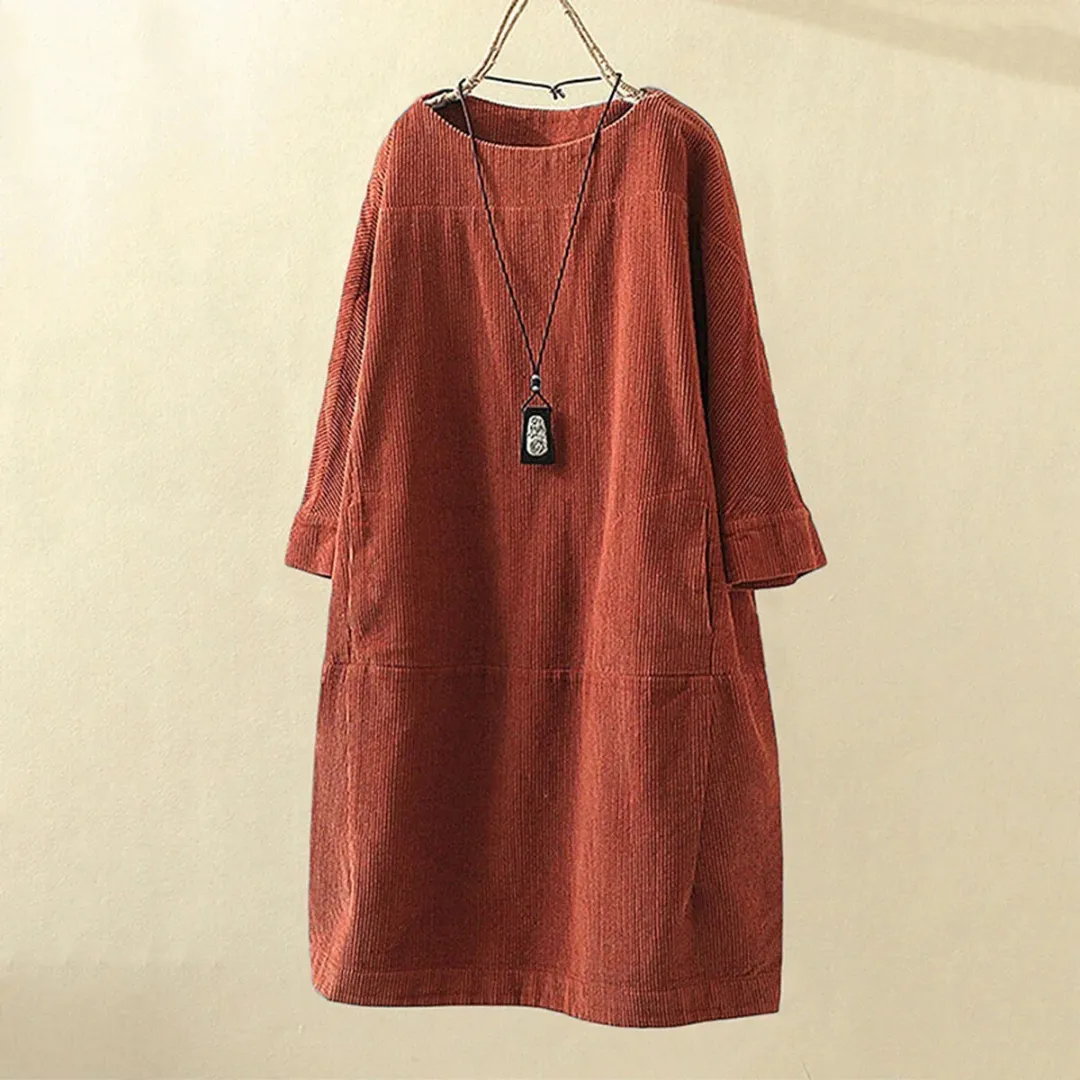 Women's Casual Loose Fit Round Neck Dress | Midi