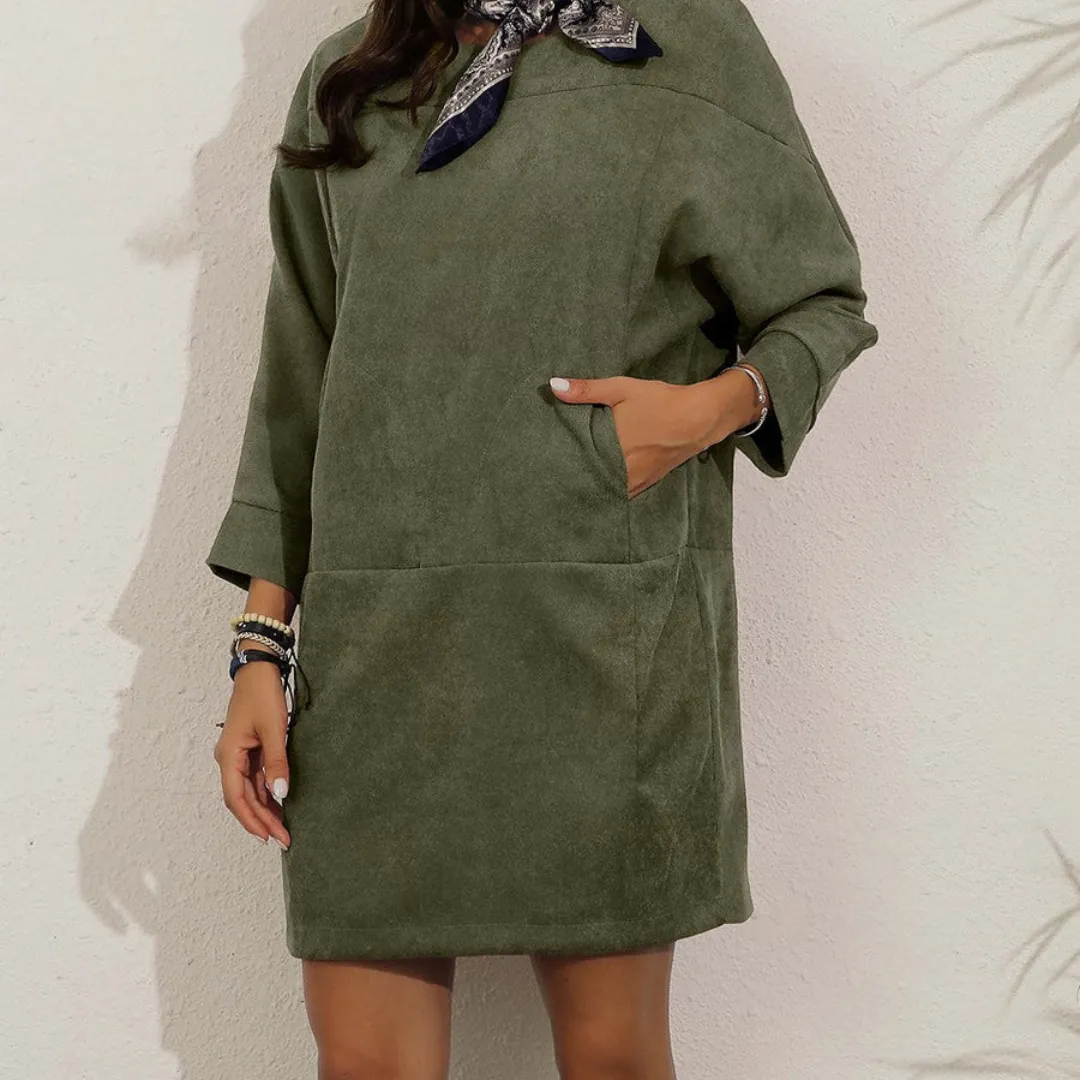 Women's Casual Loose Fit Round Neck Dress | Midi