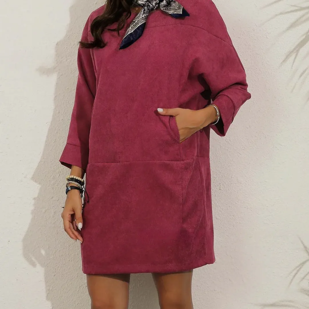Women's Casual Loose Fit Round Neck Dress | Midi