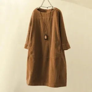 Women's Casual Loose Fit Round Neck Dress | Midi