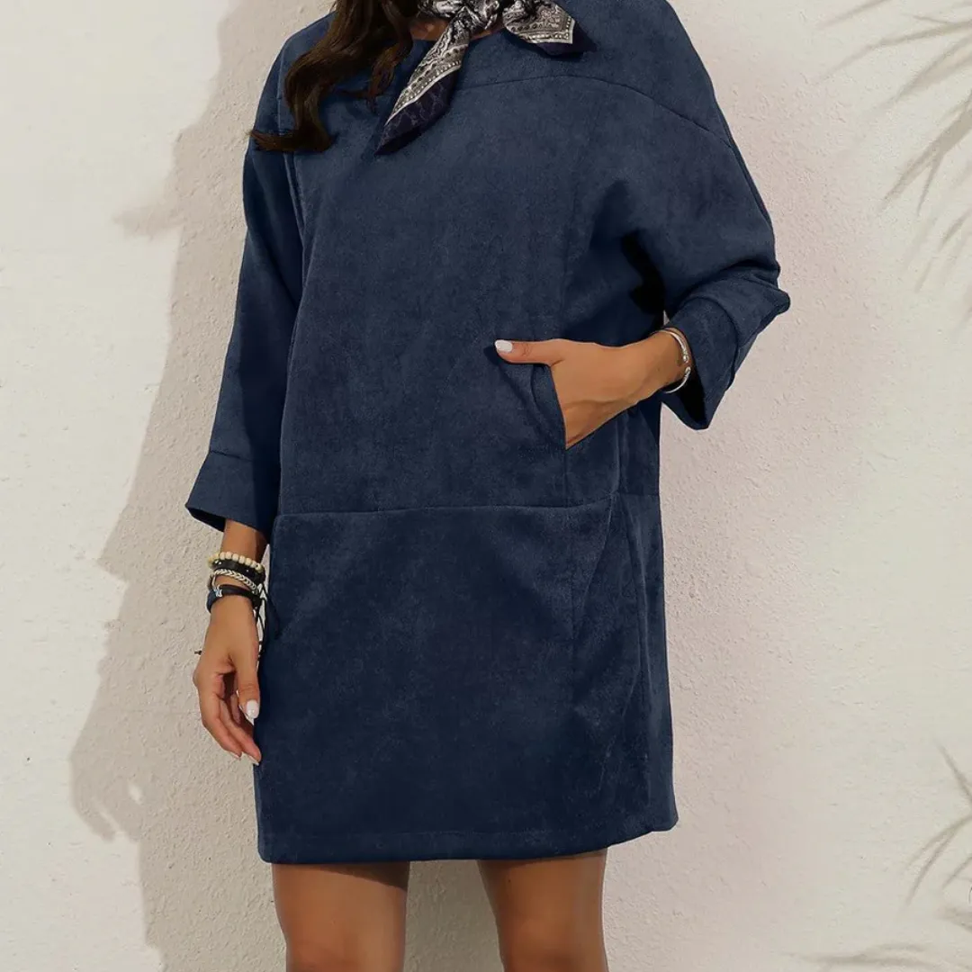 Women's Casual Loose Fit Round Neck Dress | Midi