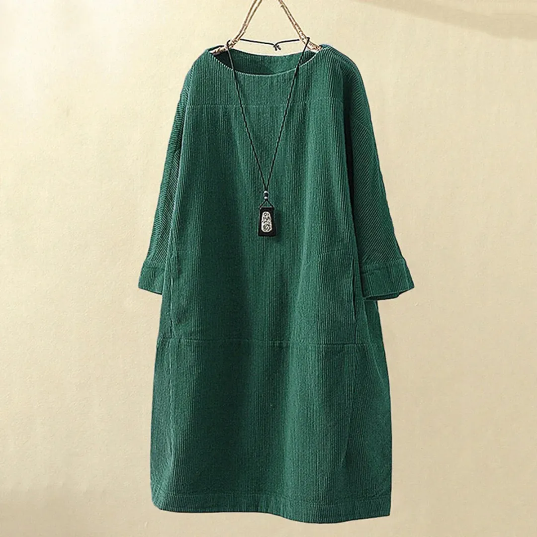 Women's Casual Loose Fit Round Neck Dress | Midi
