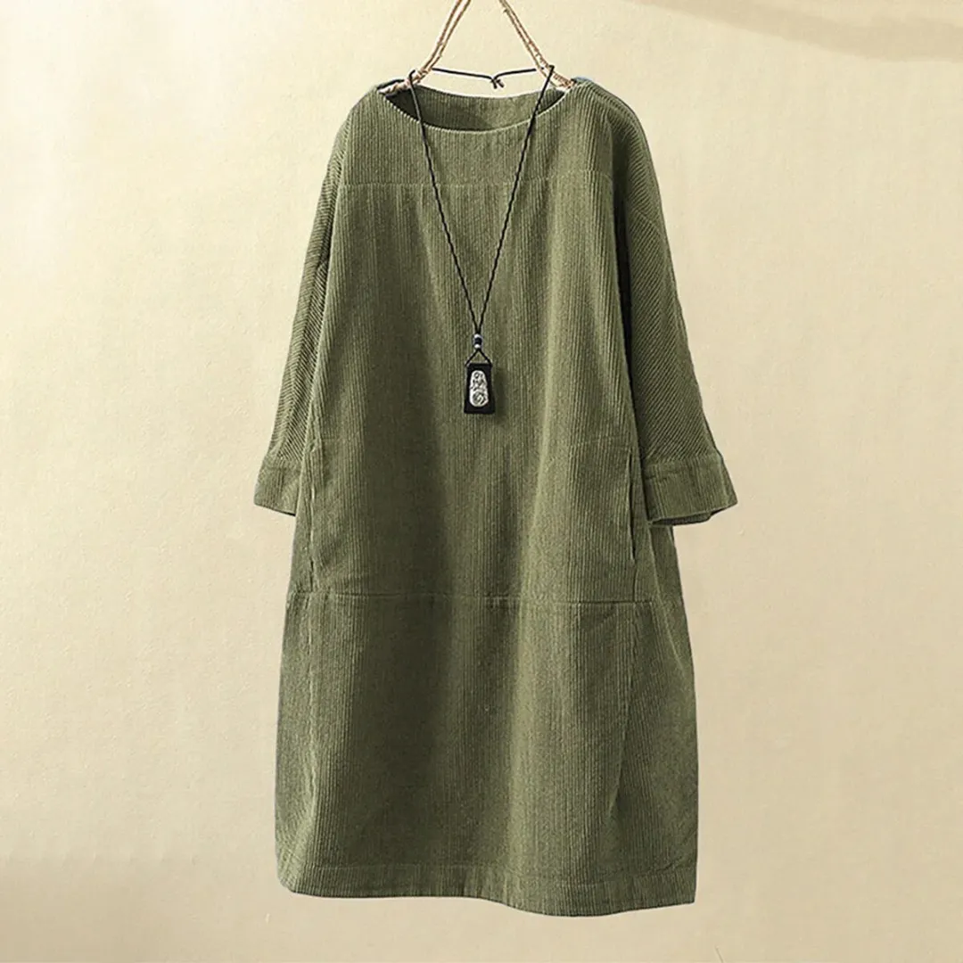 Women's Casual Loose Fit Round Neck Dress | Midi