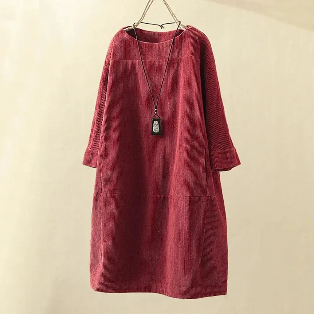 Women's Casual Loose Fit Round Neck Dress | Midi