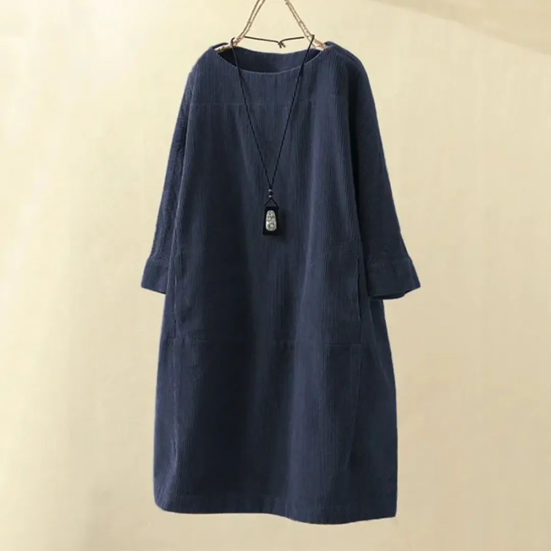 Women's Casual Loose Fit Round Neck Dress | Midi