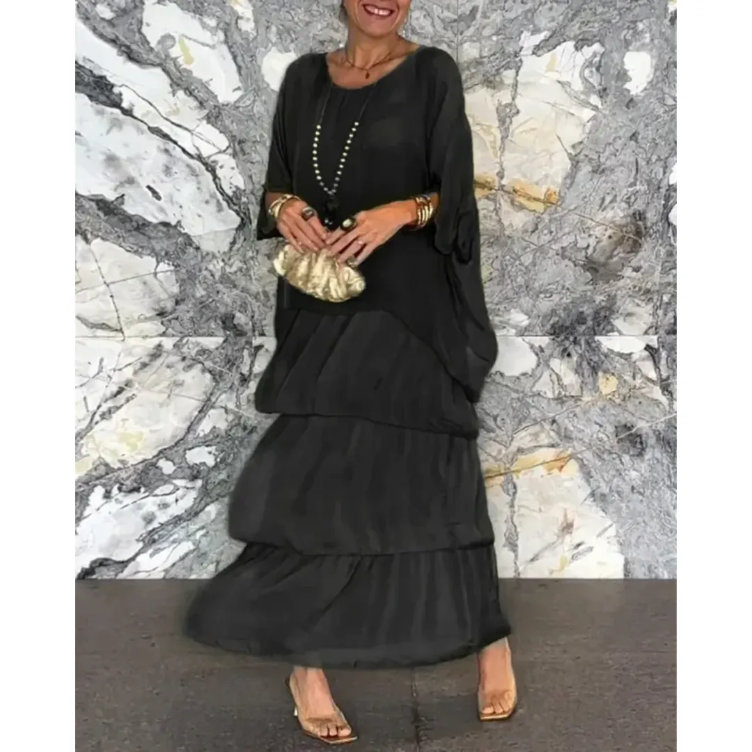Women's Elegant Layered Vintage Dress | Maxi