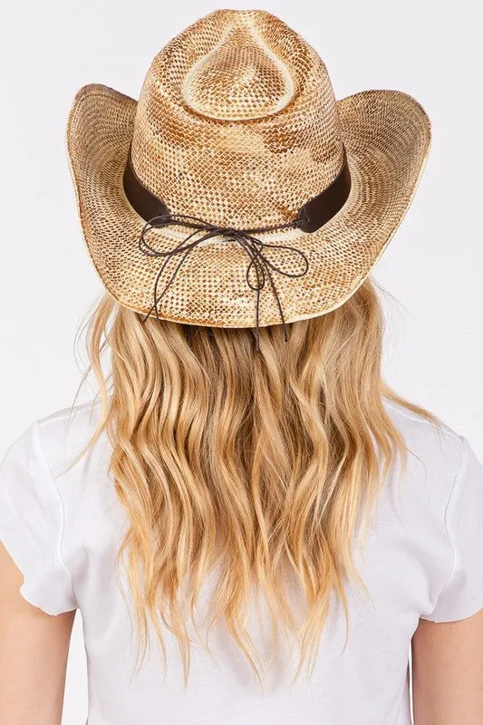 Women's Mix Concho Vintage Effect Straw Cowboy Hat