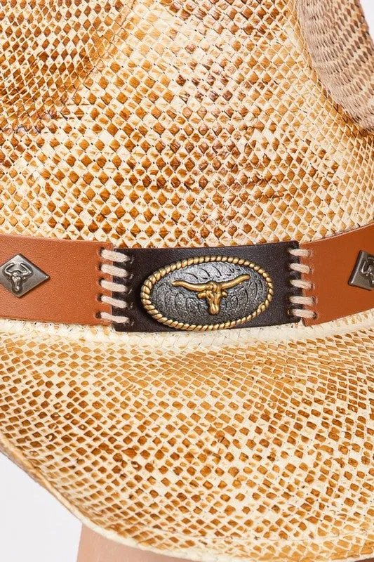 Women's Mix Concho Vintage Effect Straw Cowboy Hat