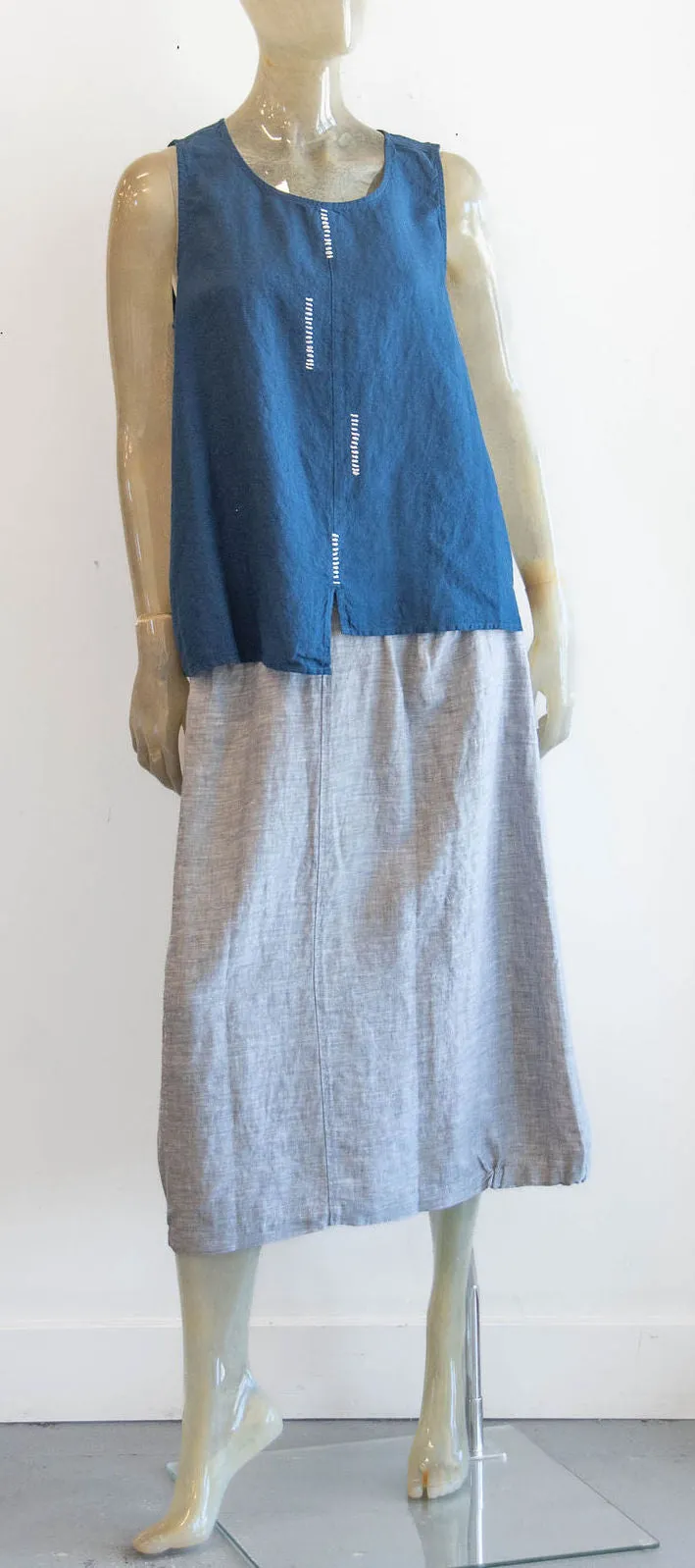 Yuvita Pebble Gray Midi Linen Skirt