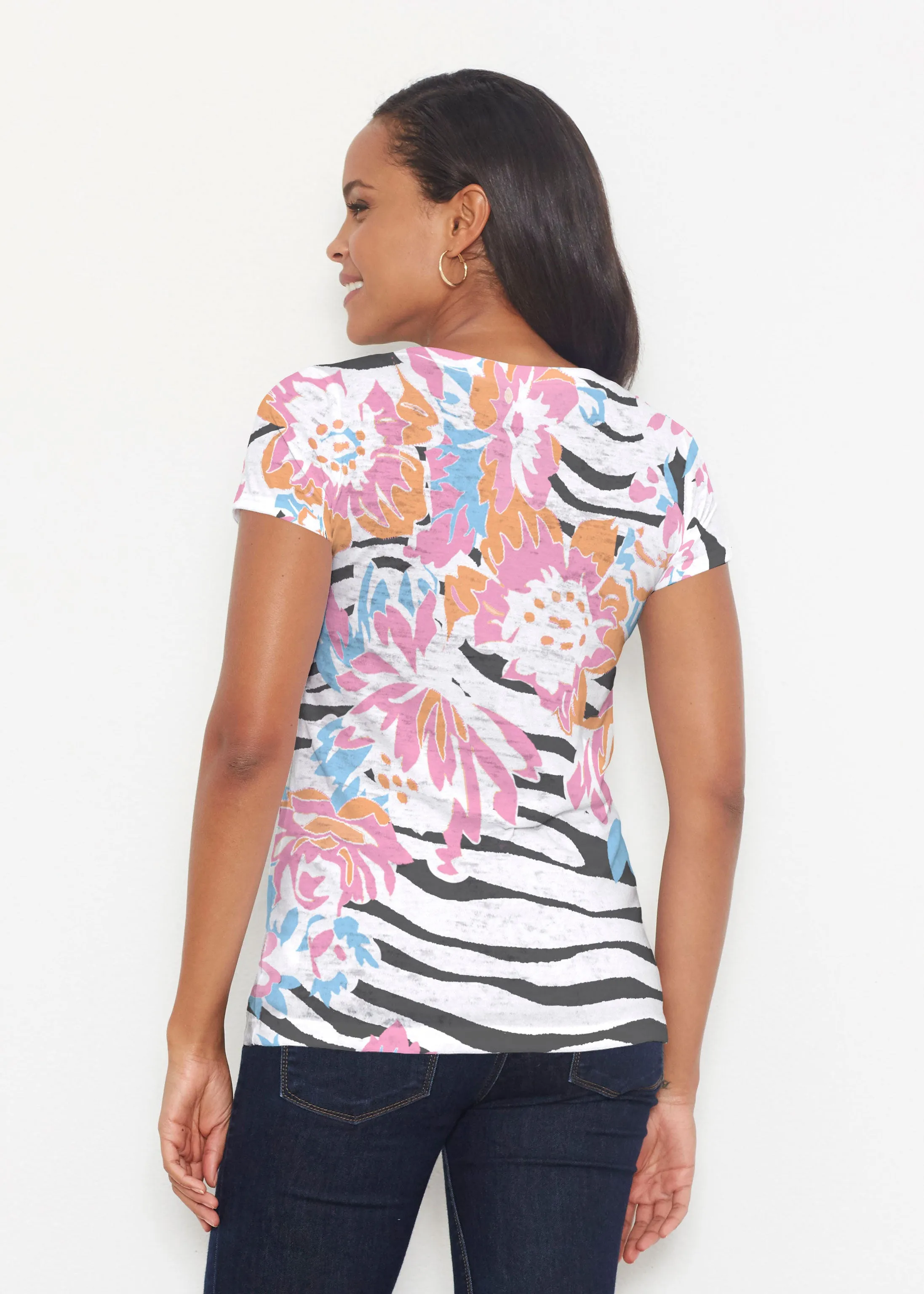 Zebra Posy Black (8118) ~ Short Sleeve Scoop Shirt