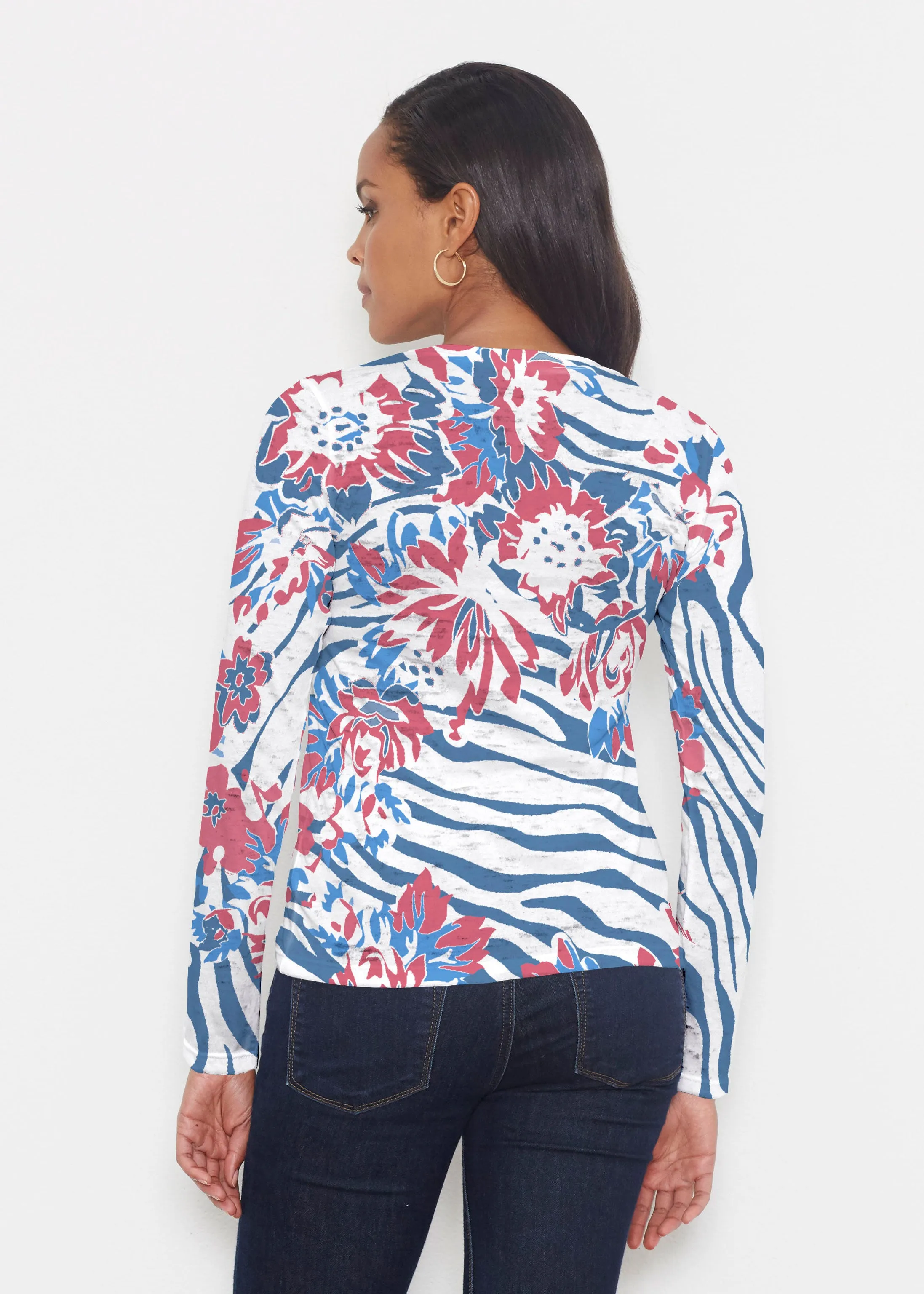 Zebra Posy Red-Blue (8132) ~ Signature Long Sleeve Crew Shirt