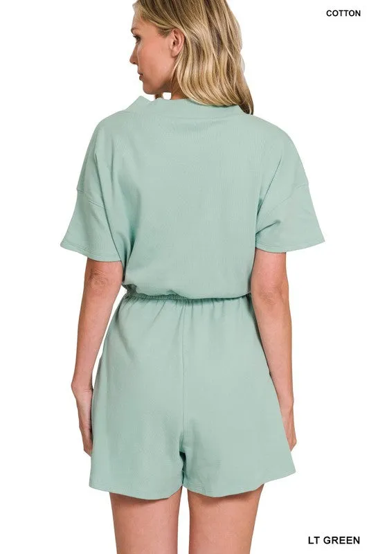 ZENANA Drop Shoulder V-Neck Romper with Pockets