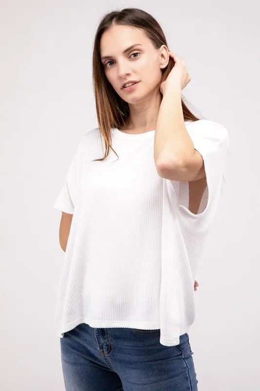 ZENANA Ribbed Striped Oversized Short Sleeve Top