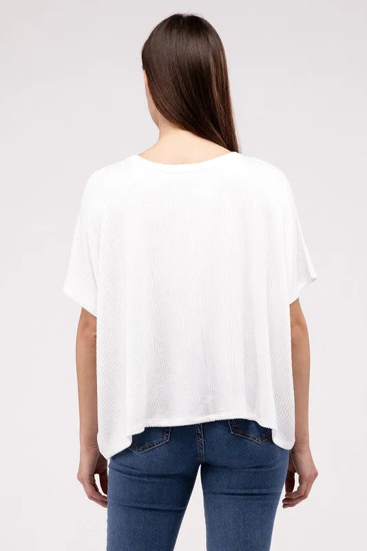 ZENANA Ribbed Striped Oversized Short Sleeve Top