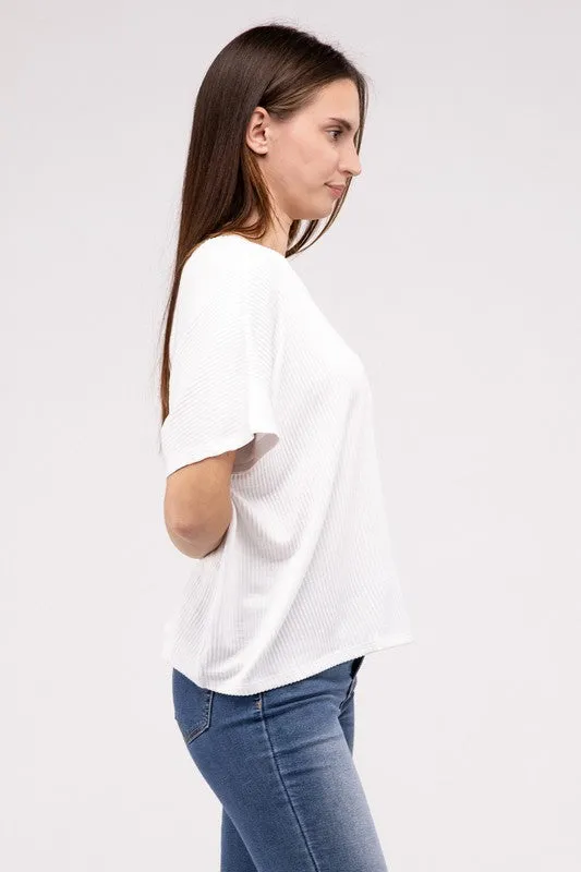ZENANA Ribbed Striped Oversized Short Sleeve Top